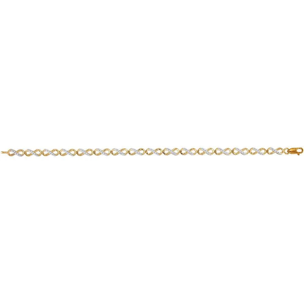 10K Yellow Gold Diamond Infinity Tennis Bracelet for Men and Women  1/4 Cttw