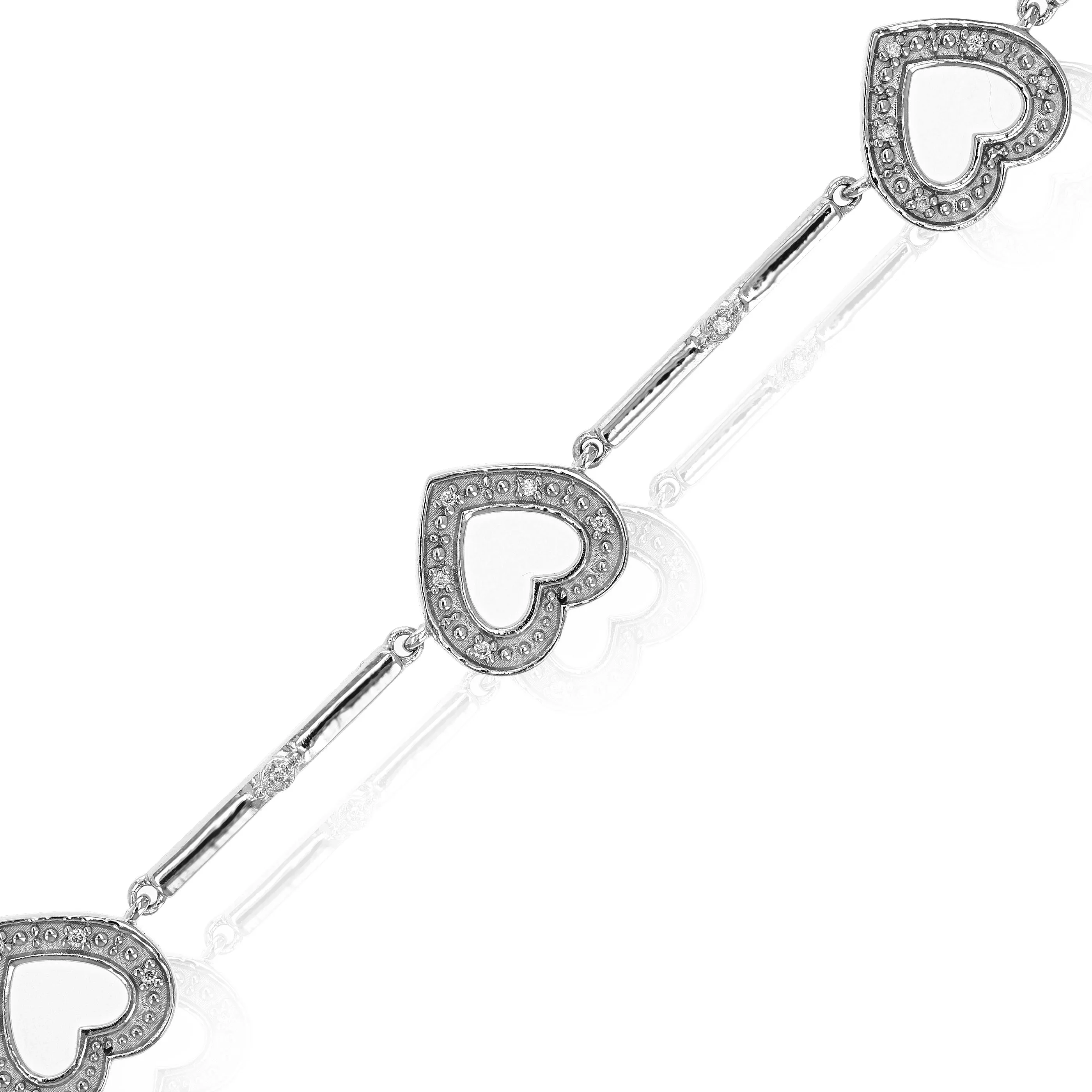 1/16 cttw Lab Grown Diamond Heart Station Tennis Bracelet in Silver
