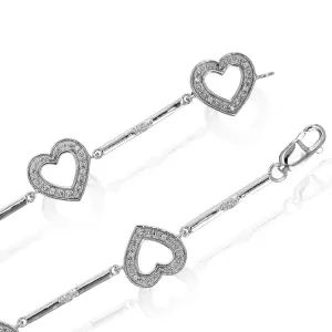 1/16 cttw Lab Grown Diamond Heart Station Tennis Bracelet in Silver