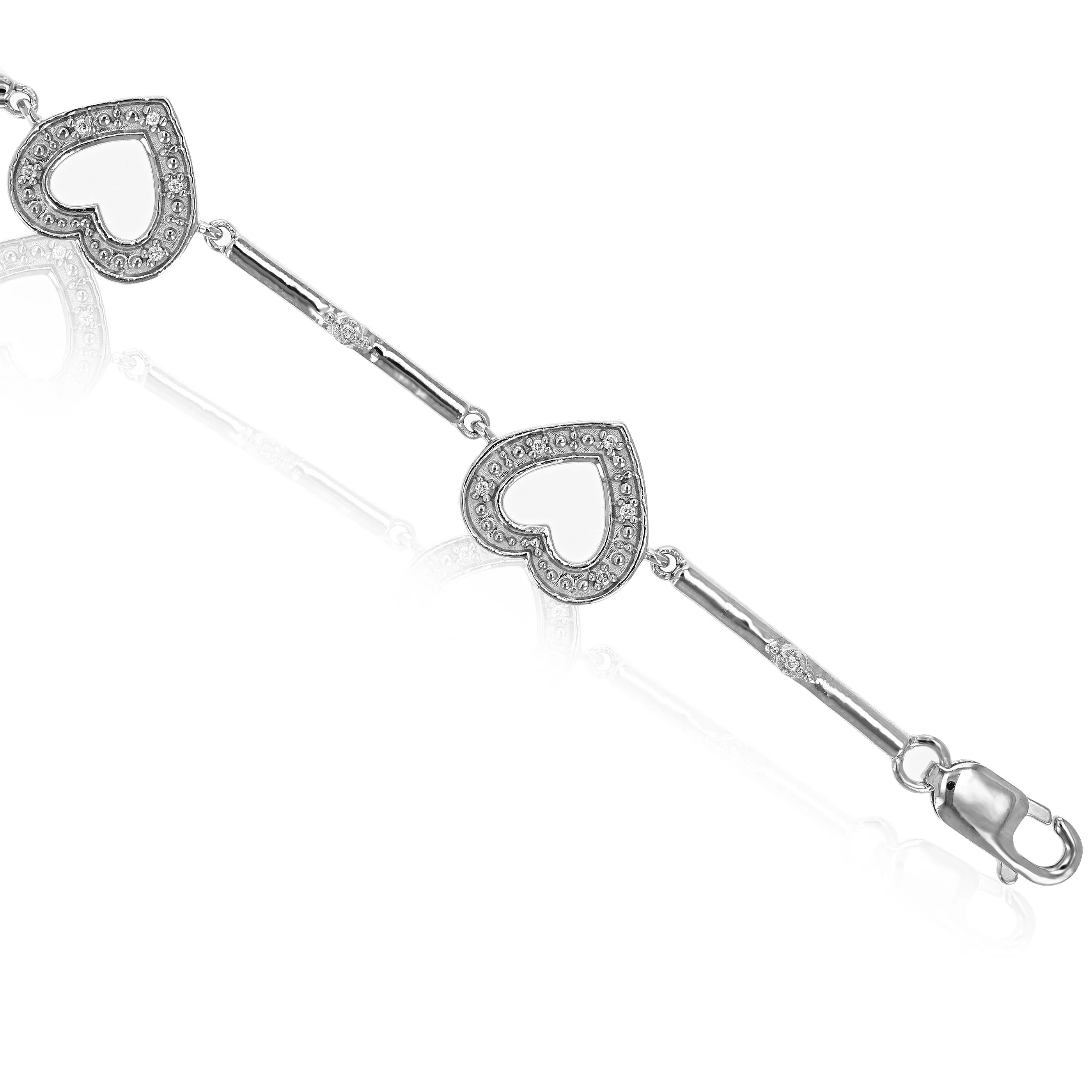 1/16 cttw Lab Grown Diamond Heart Station Tennis Bracelet in Silver