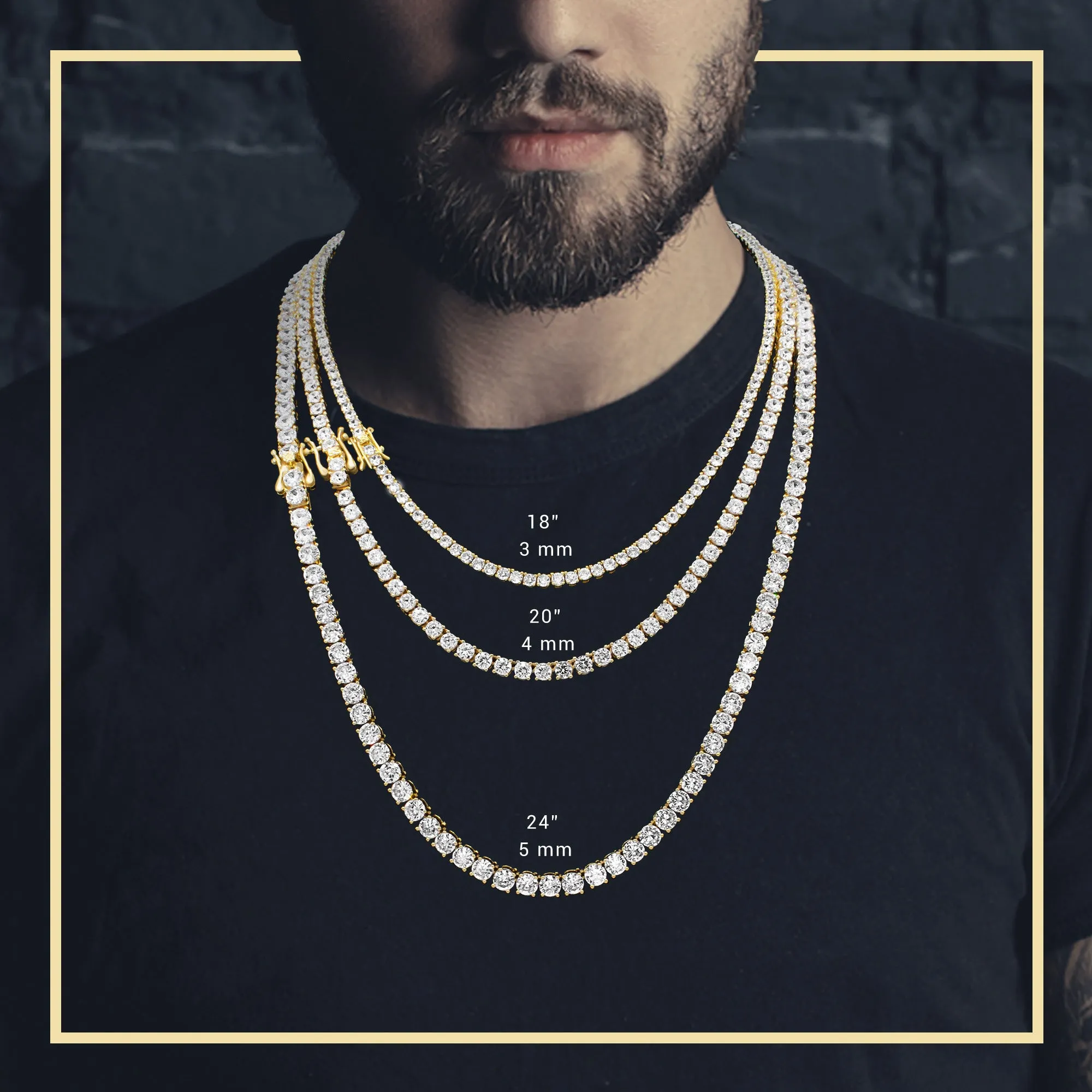 14K Gold Plated Tennis Chain Cubic Zirconia Necklace For Women 18" 20" 24"