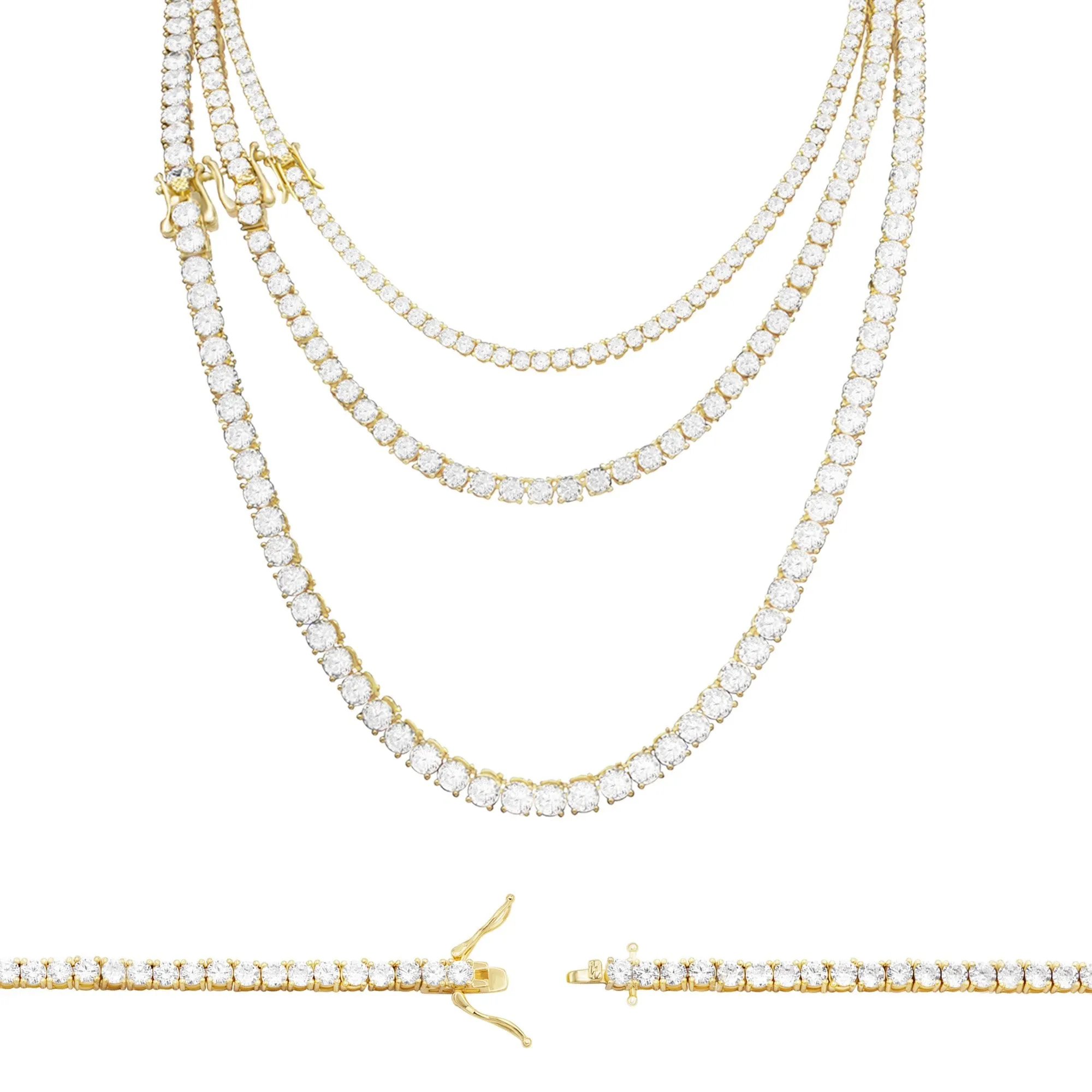 14K Gold Plated Tennis Chain Cubic Zirconia Necklace For Women 18" 20" 24"