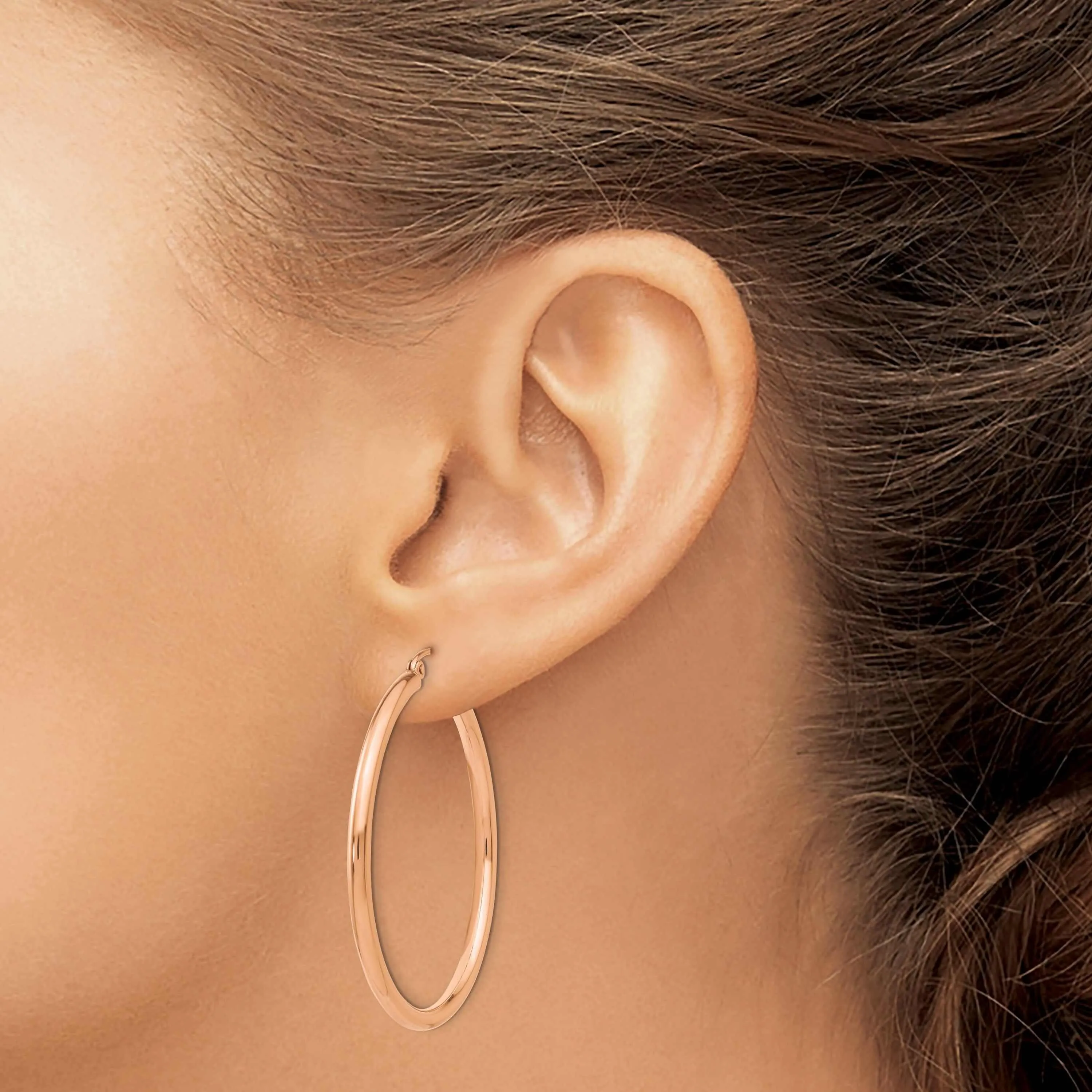 14k Rose Gold 2.5MM Polished Hoop Earrings