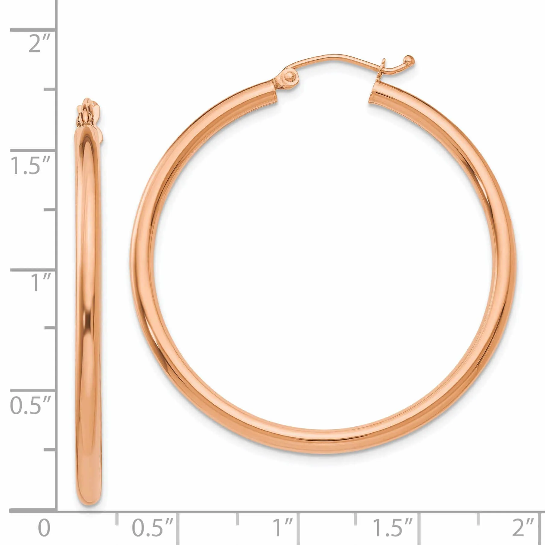14k Rose Gold 2.5MM Polished Hoop Earrings