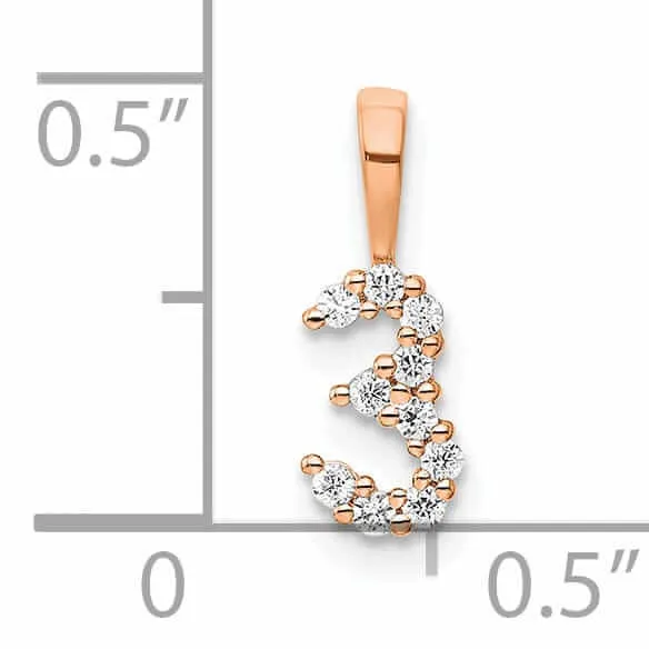 14k Rose Gold Polished Finish with Diamonds Number 3 Pendant
