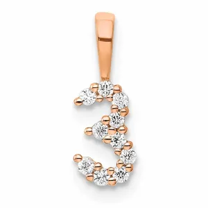 14k Rose Gold Polished Finish with Diamonds Number 3 Pendant