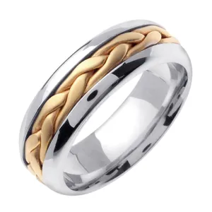 14K Silver/Yellow or Silver/Rose Hand Braided Cord Ring Band