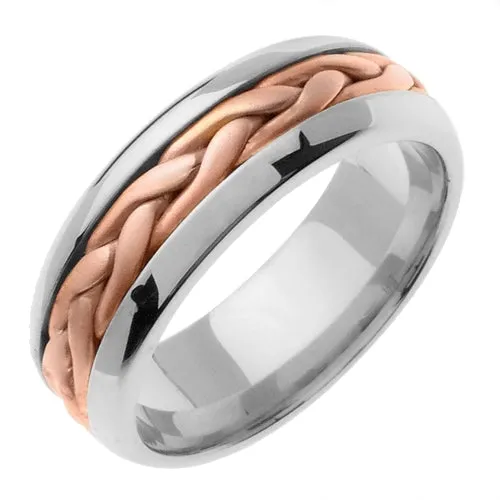 14K Silver/Yellow or Silver/Rose Hand Braided Cord Ring Band