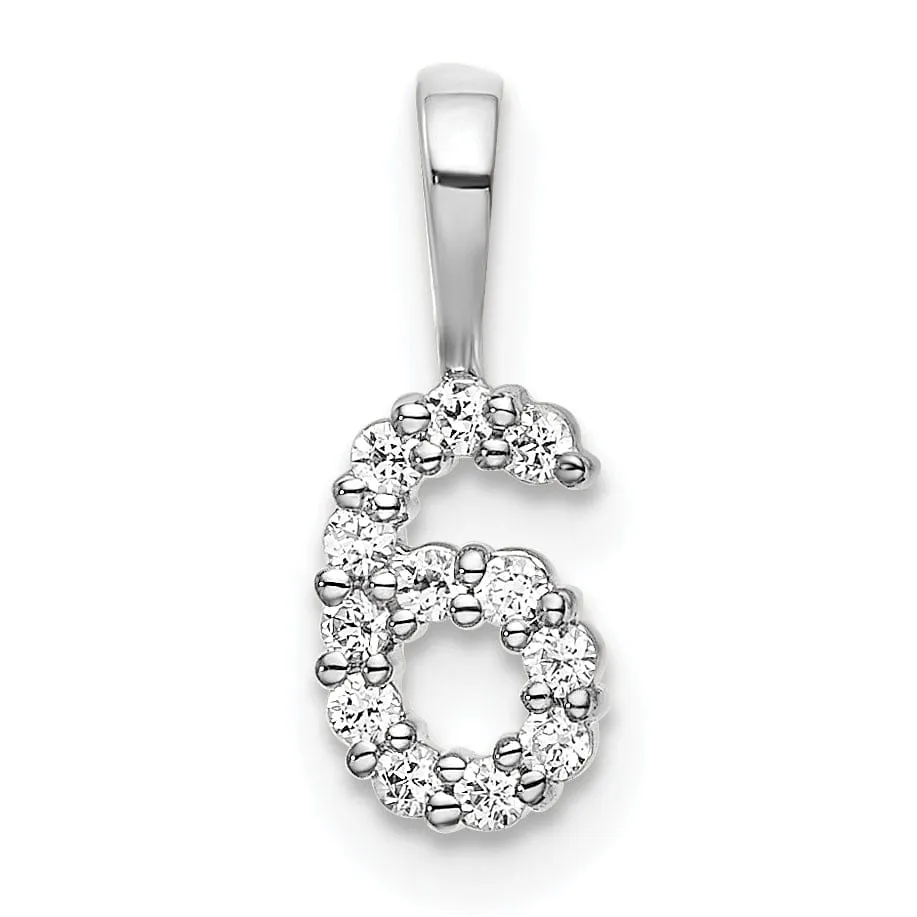 14k White Gold Polished Finish with Diamonds Number 6 Pendant