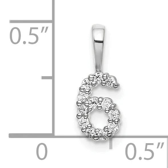 14k White Gold Polished Finish with Diamonds Number 6 Pendant