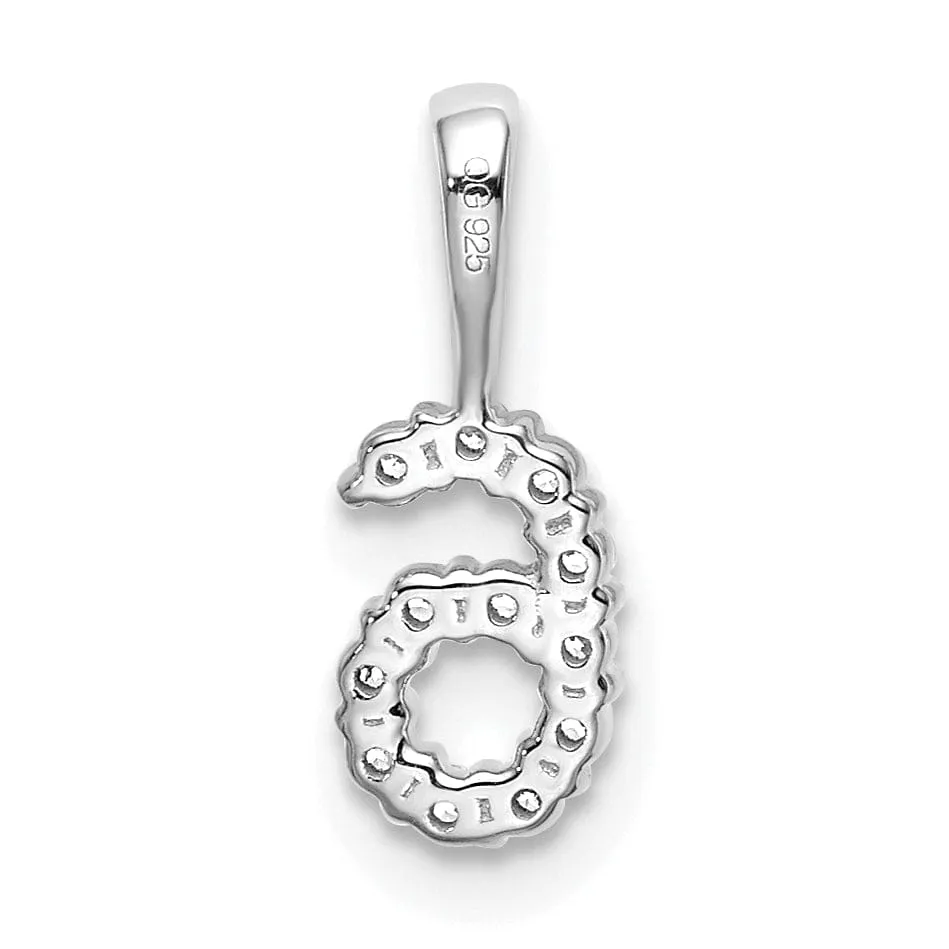 14k White Gold Polished Finish with Diamonds Number 6 Pendant