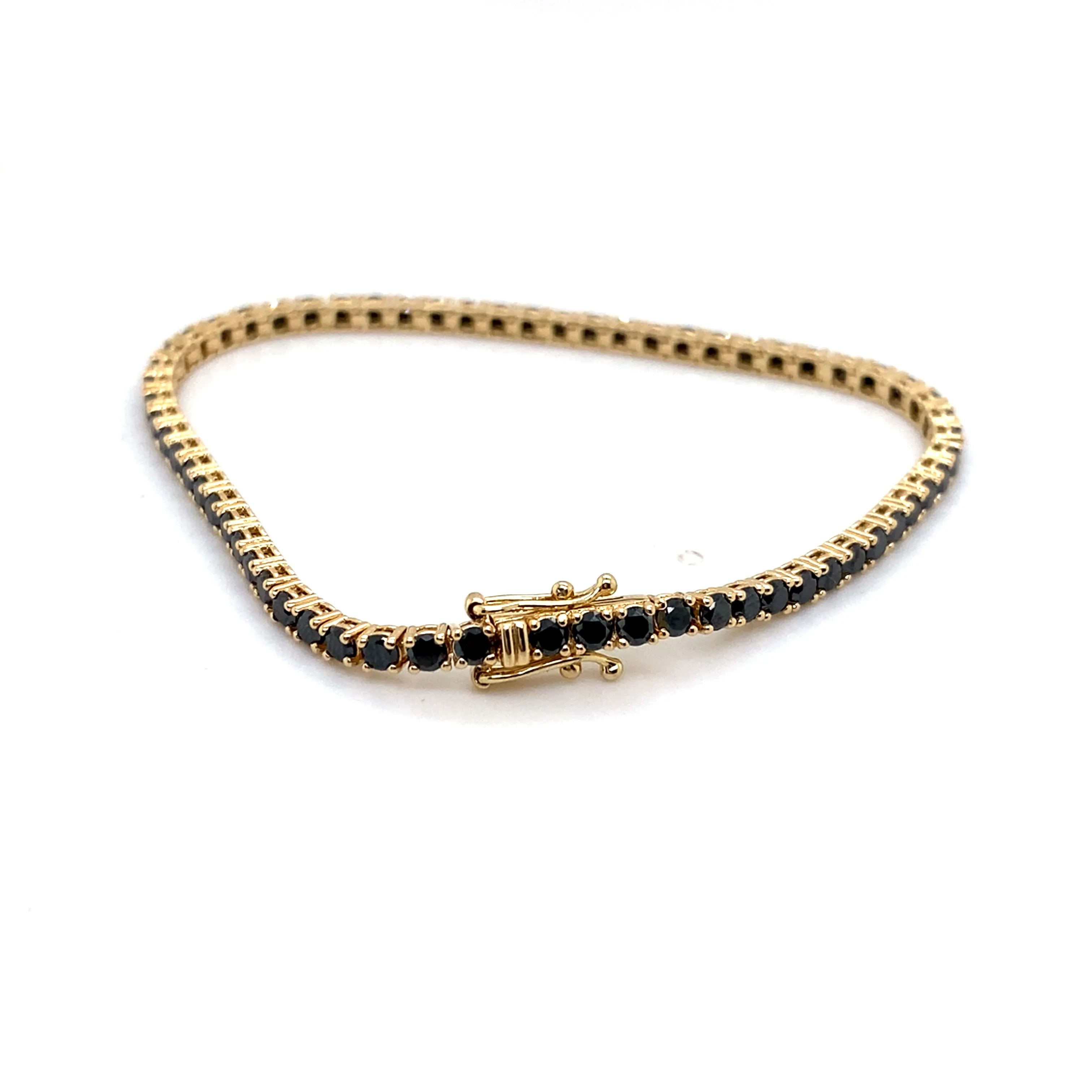 14k Yellow Gold 4.45ct Black Diamond Tennis Bracelet 7"