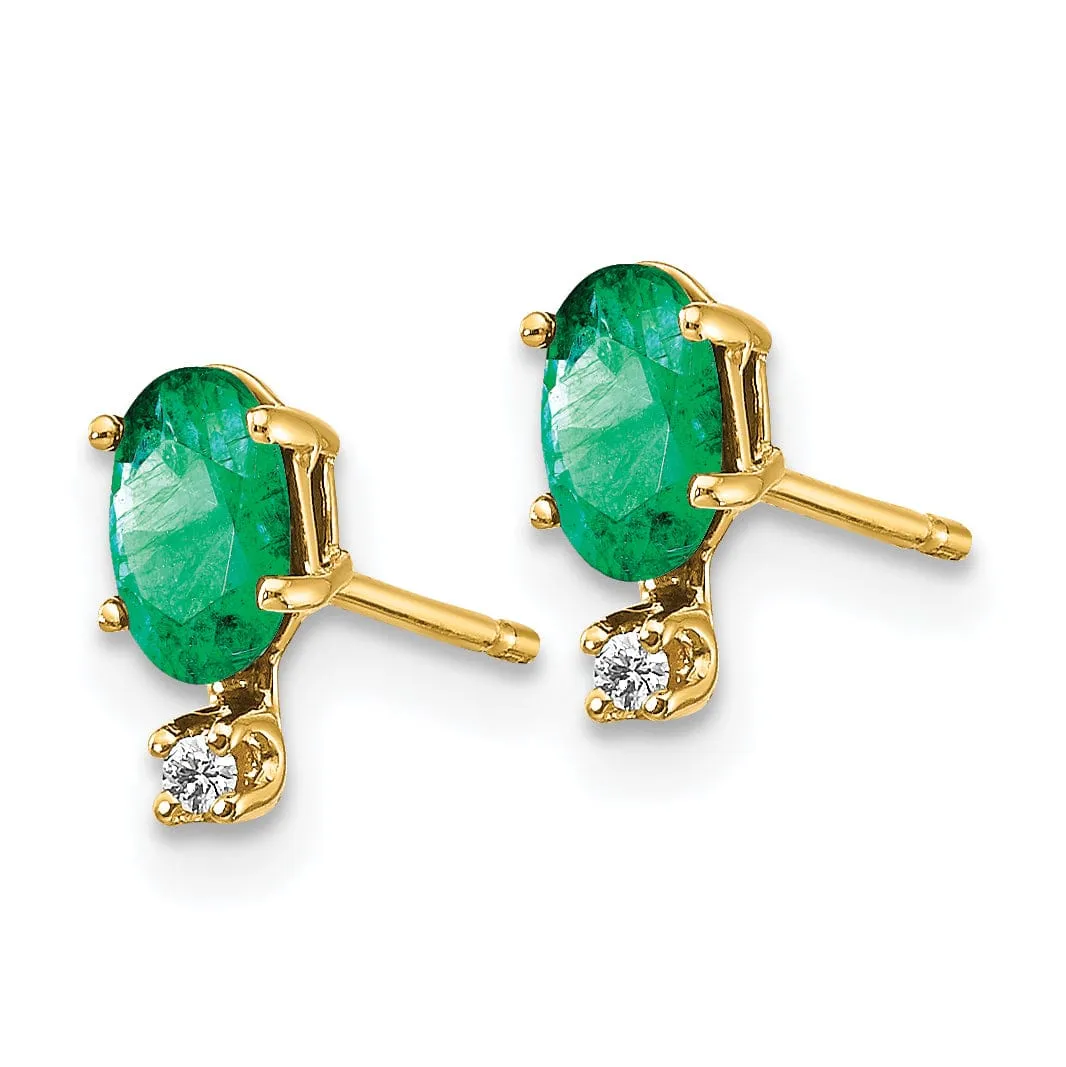 14k Yellow Gold Emerald Birthstone Post Earrings