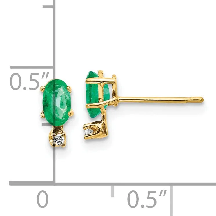 14k Yellow Gold Emerald Birthstone Post Earrings