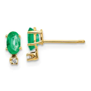 14k Yellow Gold Emerald Birthstone Post Earrings