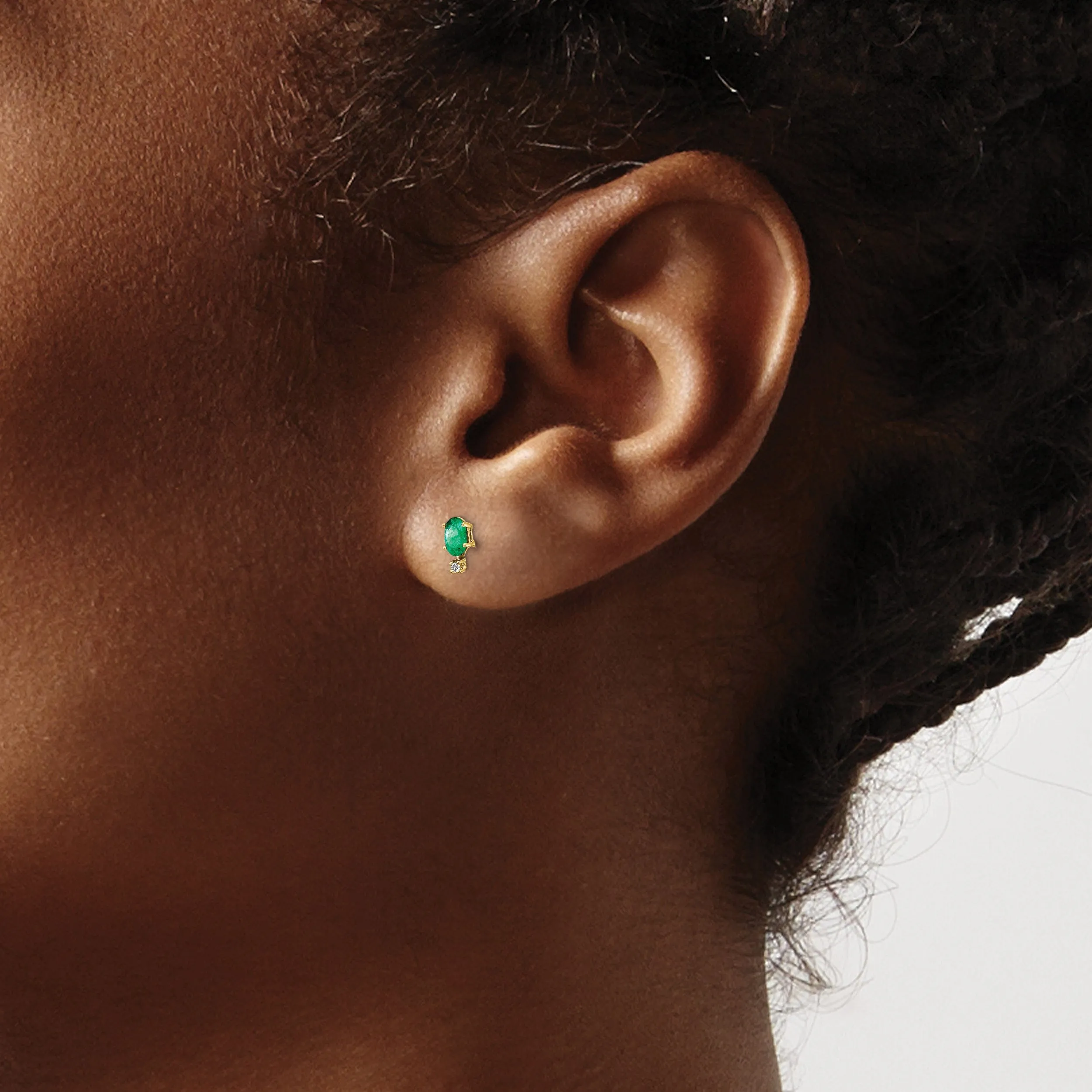 14k Yellow Gold Emerald Birthstone Post Earrings