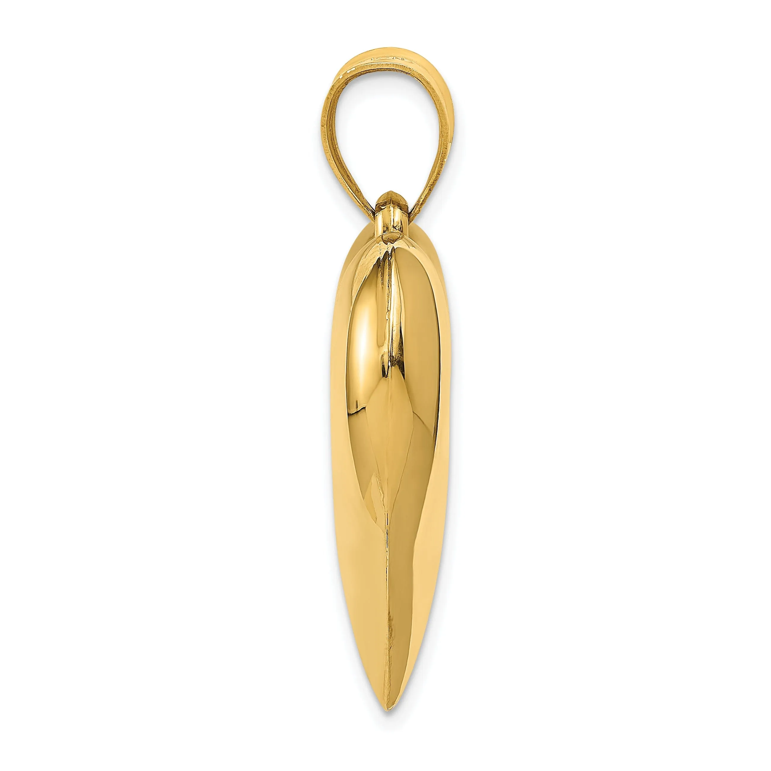 14K Yellow Gold Hollow Polished Finish 3-Dimensional Puffed Heart Design Charm Pendant