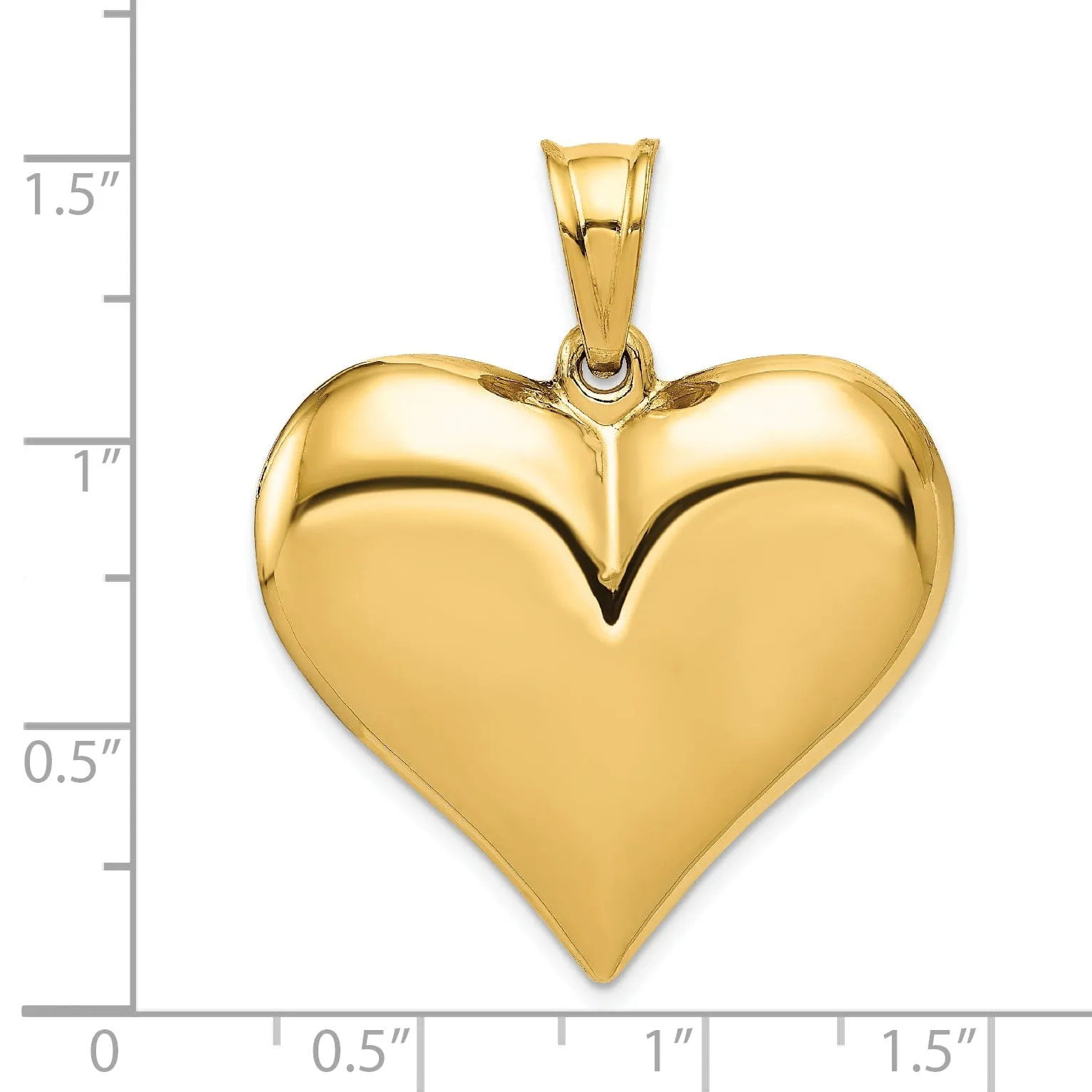 14K Yellow Gold Hollow Polished Finish 3-Dimensional Puffed Heart Design Charm Pendant