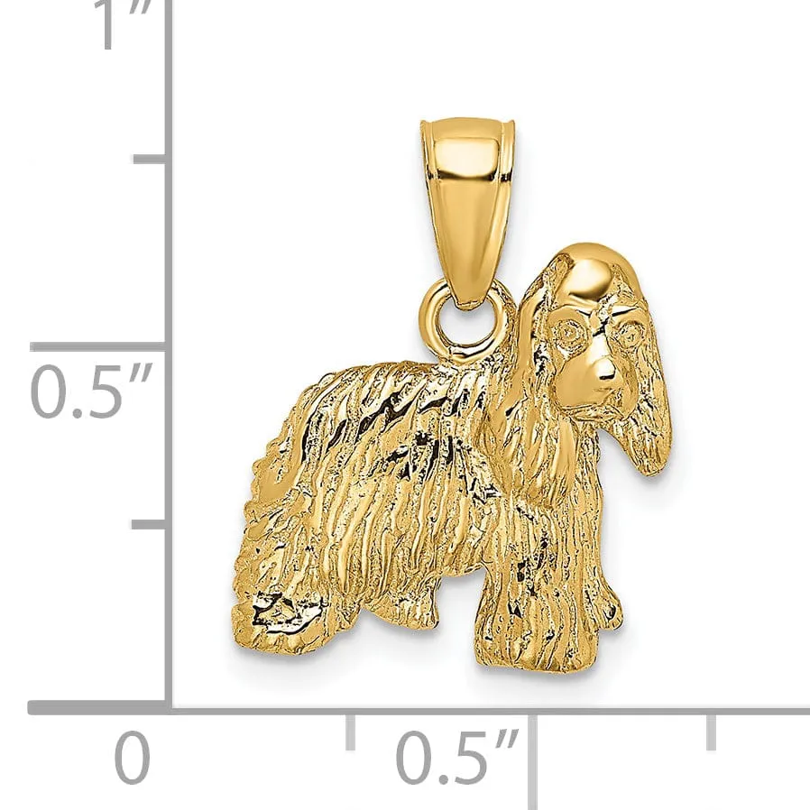 14k Yellow Gold Open Back Textured Polished Finish Cocker Spaniel Dog Charm Pendant