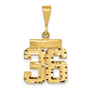 14k Yellow Gold Polished Diamond Cut Finish Small Size Number 36 Charm Pendant