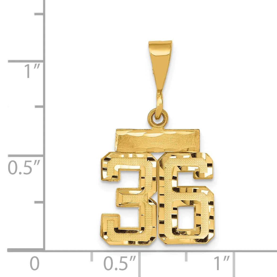 14k Yellow Gold Polished Diamond Cut Finish Small Size Number 36 Charm Pendant