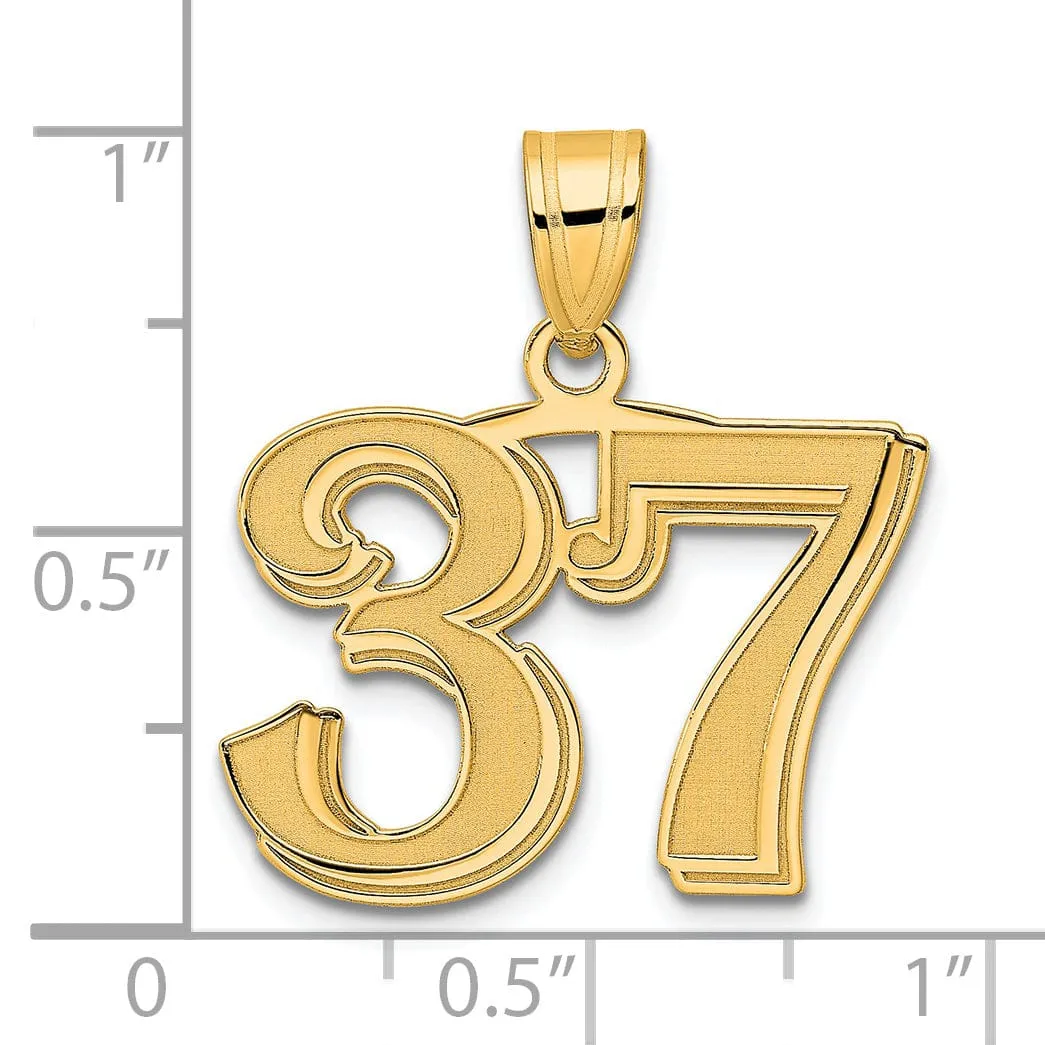 14k Yellow Gold Polished Etched Finish Number 37 Charm Pendant