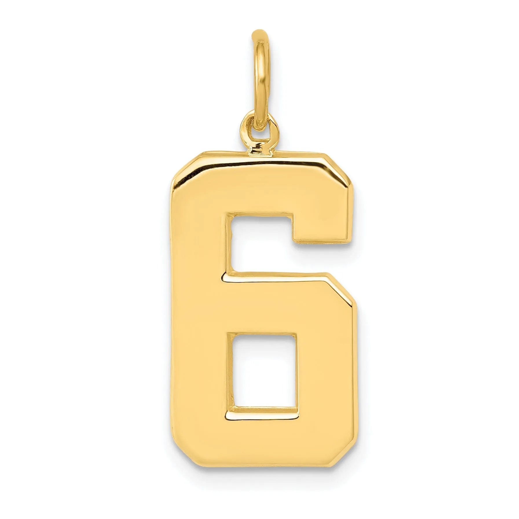 14k Yellow Gold Polished Finish Large Size Number 6 Charm Pendant