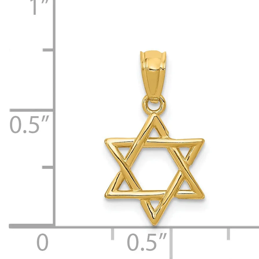 14k Yellow Gold Polished Finish Solid Star of David Charm Pendant