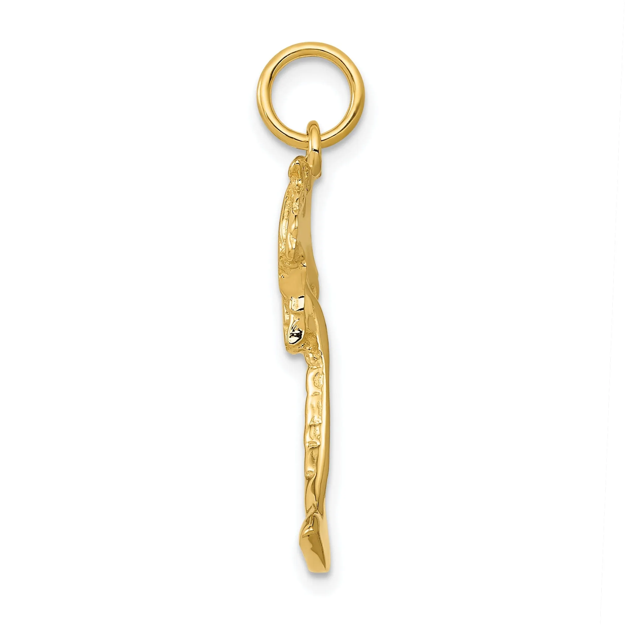 14k Yellow Gold Textured Polished Texture Concave Shpe Palm Tree Charm Pendant