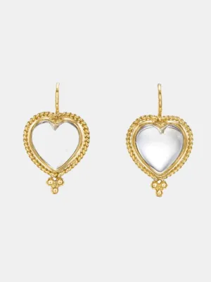 18k Braided Heart Earrings w/ Heart Rock Crystal