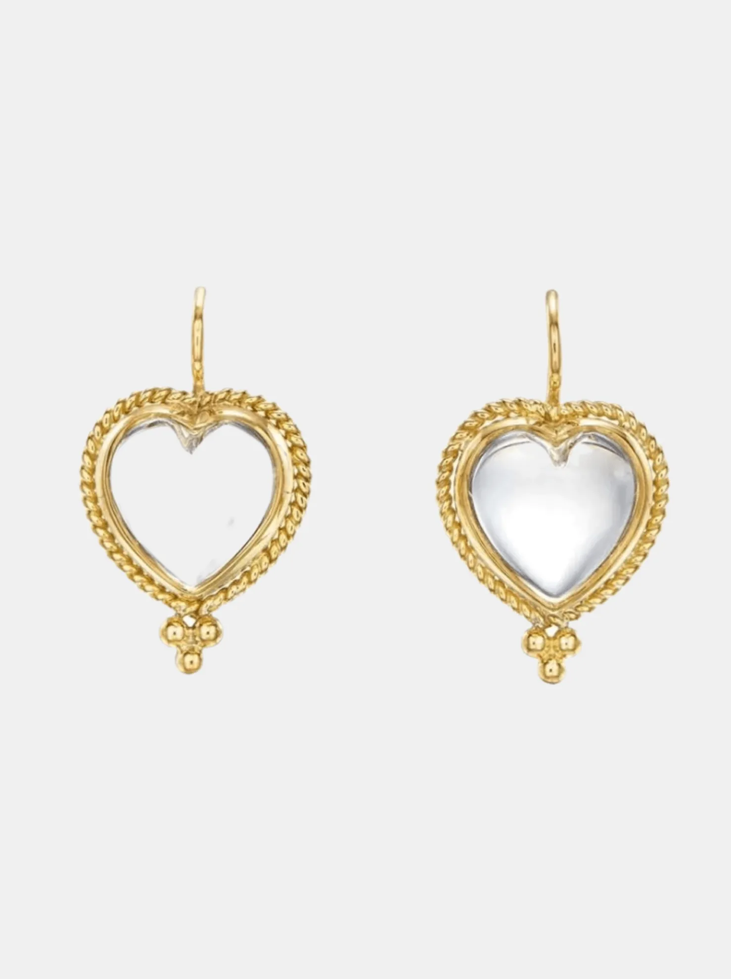 18k Braided Heart Earrings w/ Heart Rock Crystal