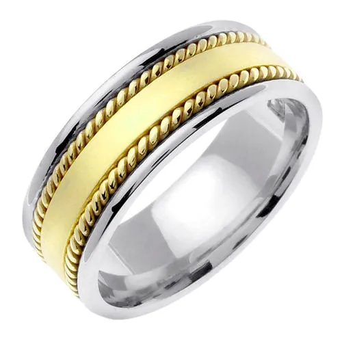 18K Rose or White/Yellow Center Gold Hand Braided Cord Ring