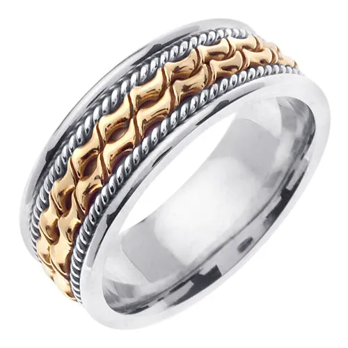 18K White/Rose or White/Yellow Hand Braided Cord Ring Band