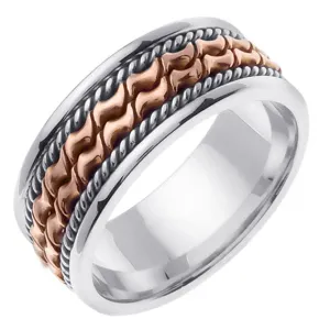 18K White/Rose or White/Yellow Hand Braided Cord Ring Band