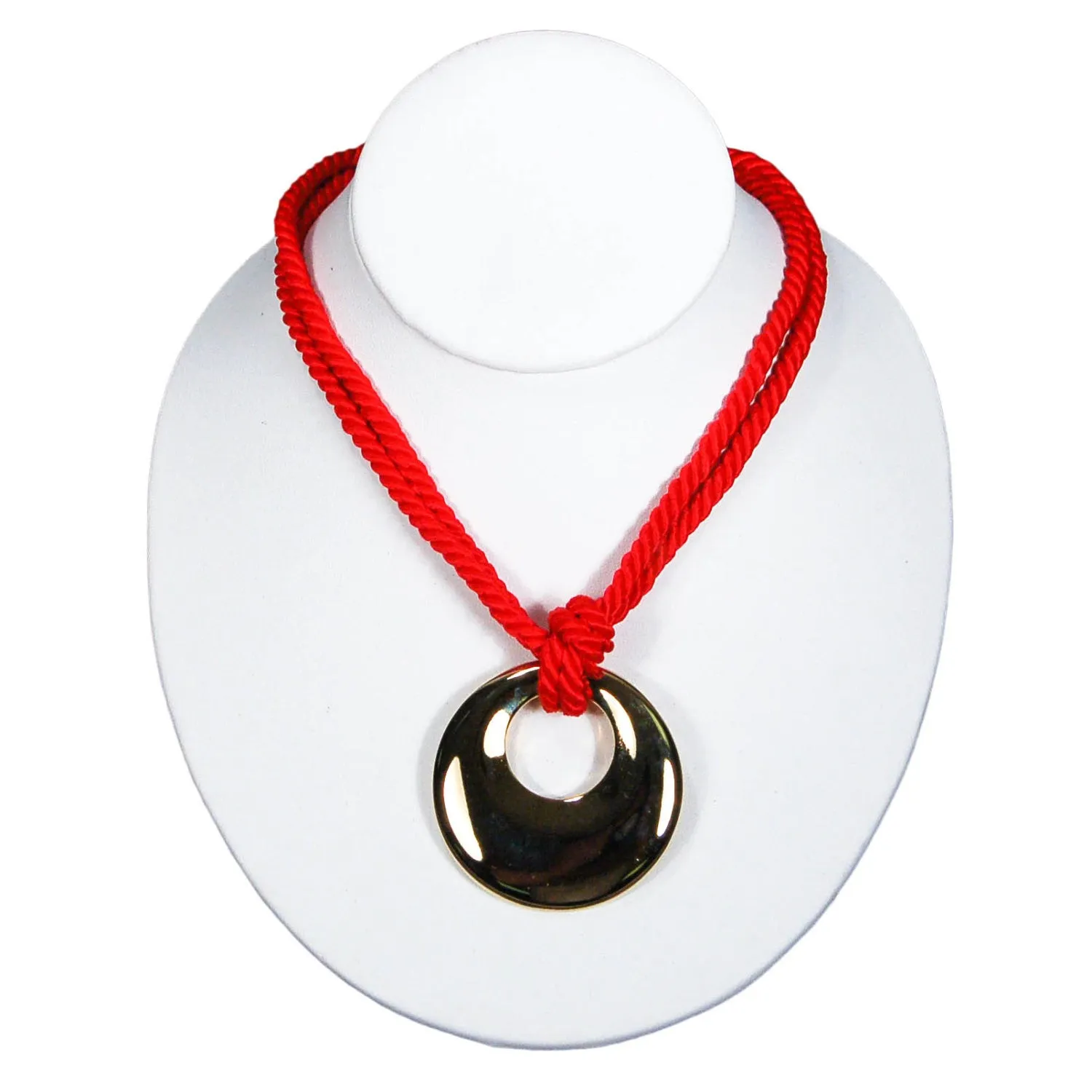 1970's Red Silk Cord Necklace with Gold Pendant by Genevieve
