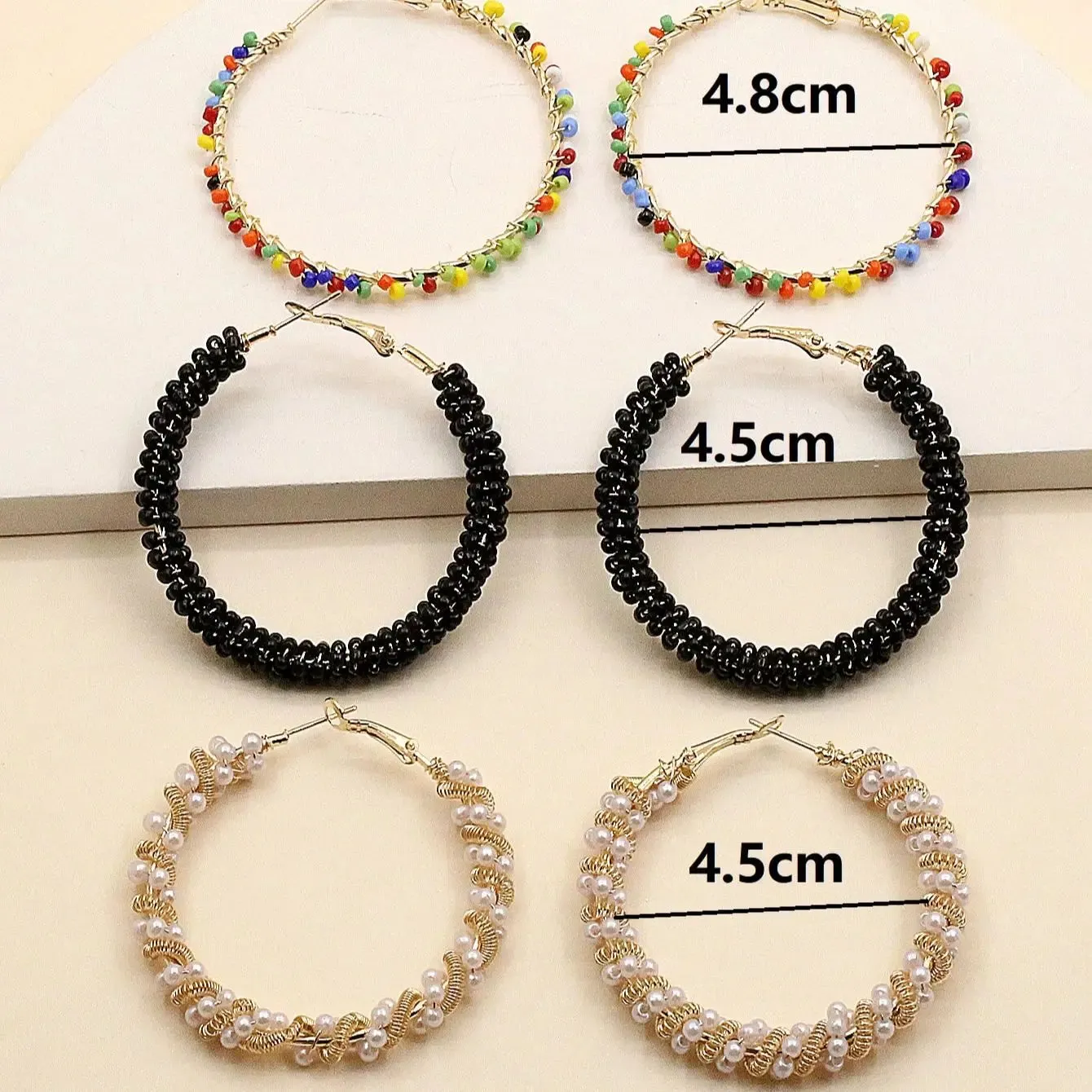 3 Pairs Colorful Rice Bead Hoop Earrings Set | Handmade Bohemian Hoops | Summer Jewelry