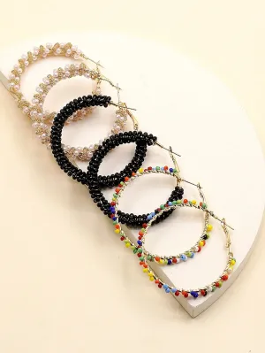3 Pairs Colorful Rice Bead Hoop Earrings Set | Handmade Bohemian Hoops | Summer Jewelry