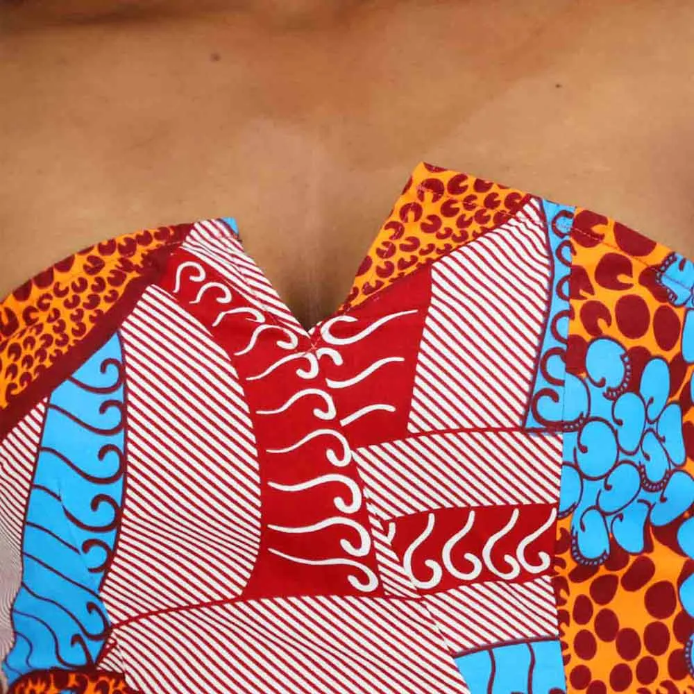African  Kitenge Ankara Wax Print Strapless Dress With Slit