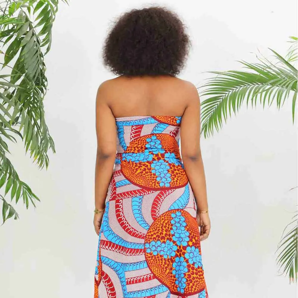 African  Kitenge Ankara Wax Print Strapless Dress With Slit