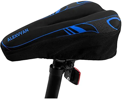 AlexVyan Soft Bicycle Silicone Gel Saddle Cover ( 11*7.5 Inch) Cycling Cushion Pad City Cycle Seat Cover Gym Cycle Gel Cover -Fits Narrow/Slim Seats (Black and Blue)