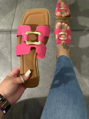 Alice Open Toe Flat Sandal-Hot Pink