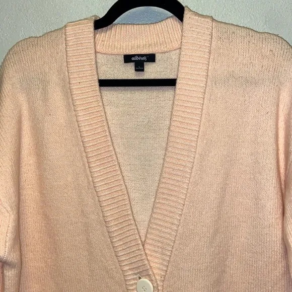 Allbirds Large Light Pink The Cardi 100% Marino Wool Button Down Cardigan 3383
