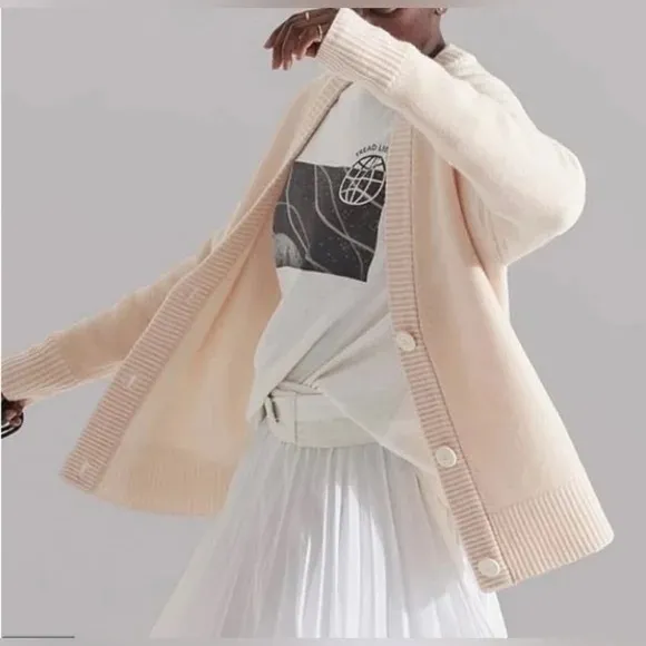 Allbirds Large Light Pink The Cardi 100% Marino Wool Button Down Cardigan 3383