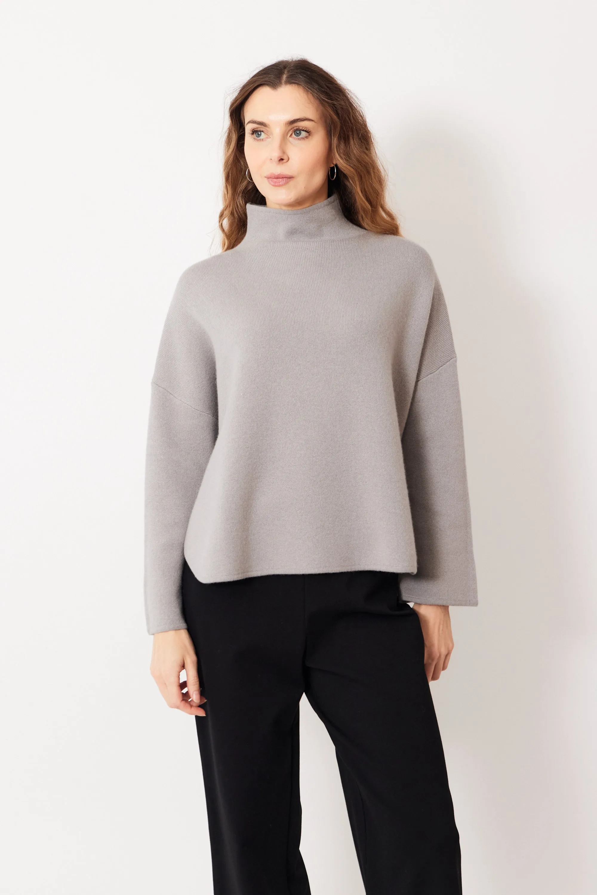Allude Mock Neck Virgin Wool Cashmere Blend Sweater