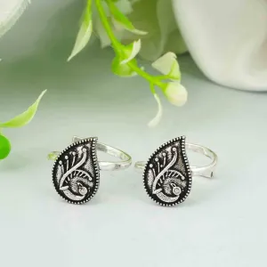 Almond Shaped Oxidized Silver Toe Rings