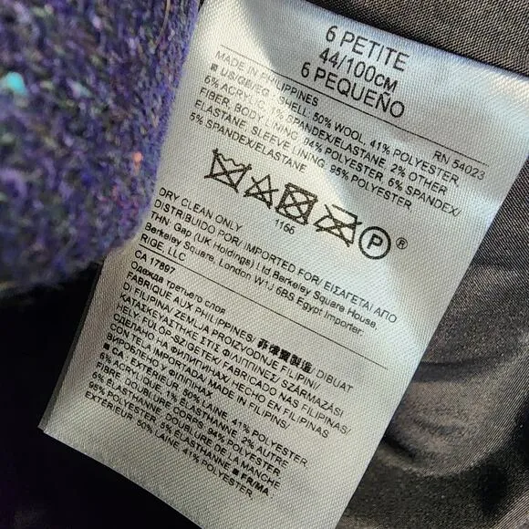 Banana Republic Hacking Jacket Blazer Womens 6 Blue Wool Blend Tweed Career