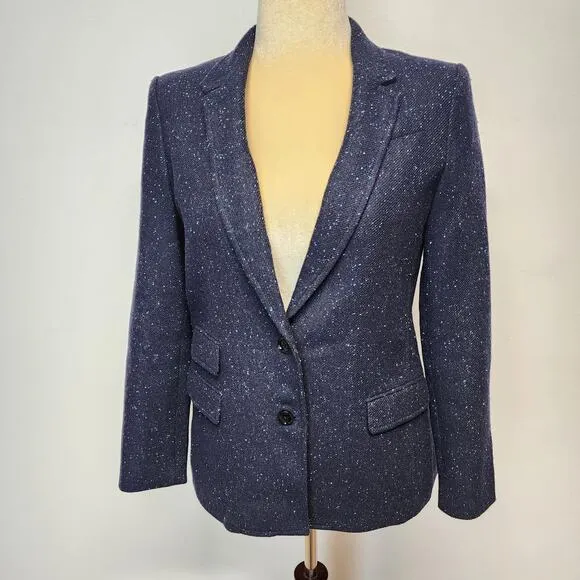 Banana Republic Hacking Jacket Blazer Womens 6 Blue Wool Blend Tweed Career