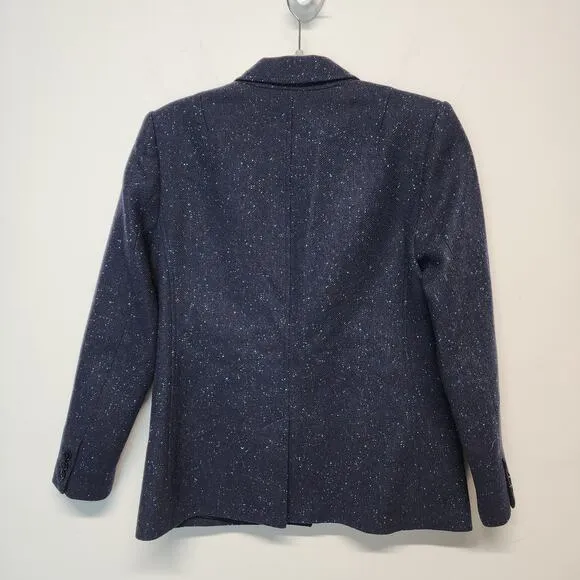 Banana Republic Hacking Jacket Blazer Womens 6 Blue Wool Blend Tweed Career
