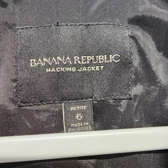 Banana Republic Hacking Jacket Blazer Womens 6 Blue Wool Blend Tweed Career