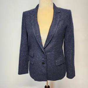 Banana Republic Hacking Jacket Blazer Womens 6 Blue Wool Blend Tweed Career